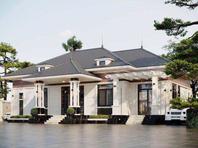 Mẫu nhà vườn 1 tầng 4 phòng ngủ 180m2 nông thôn mới 2026 - 2027