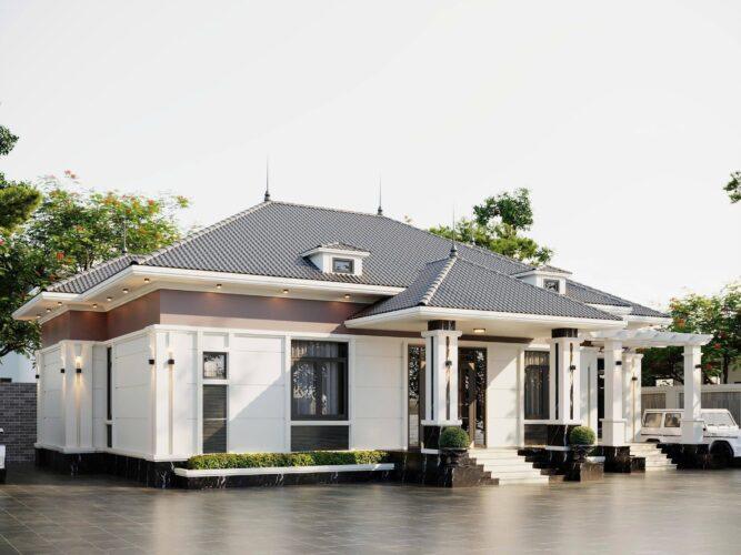 Mẫu nhà ngang đẹp 1 tầng mái Nhật 4 phòng ngủ 18x10m