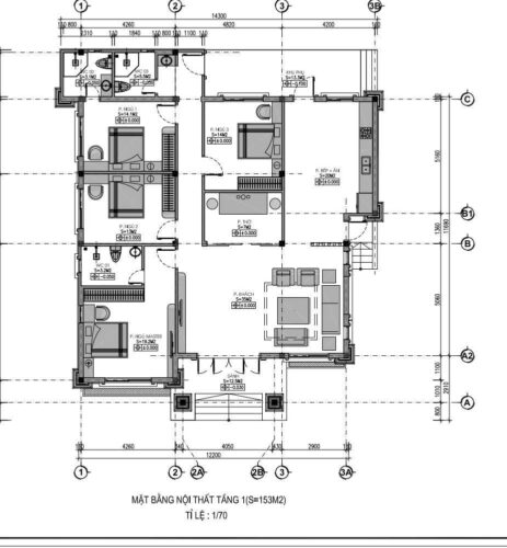 Thiết kế nhà mái Nhật hình vuông 150m2 1 phòng thờ 4 phòng ngủ sơ đồ 