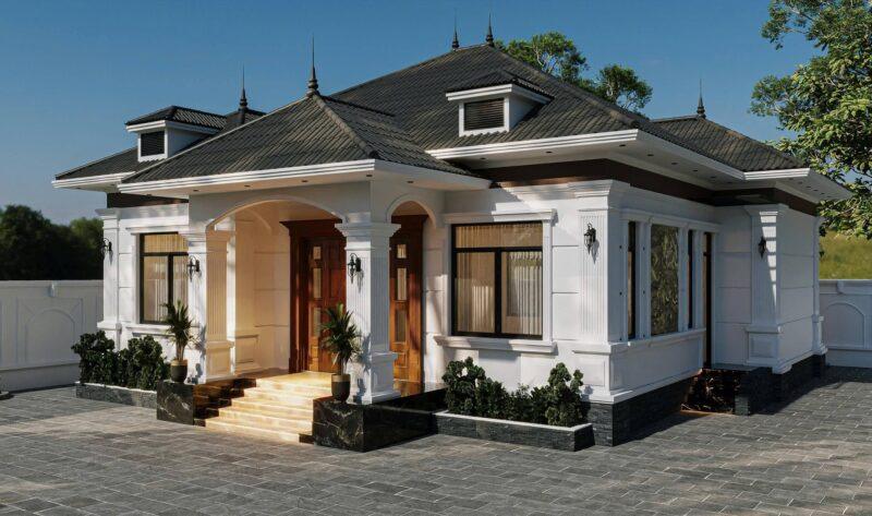 Nhà cấp 4 mái Nhật 4 phòng ngủ ngang 14m x 12m 