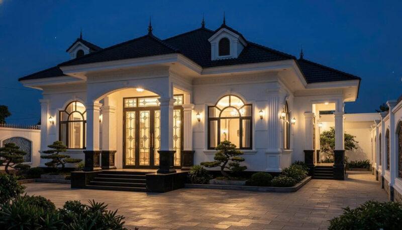 Mẫu nhà vườn 1 tầng mái Nhật 4 phòng ngủ đẹp 15x12m tân cổ điển 