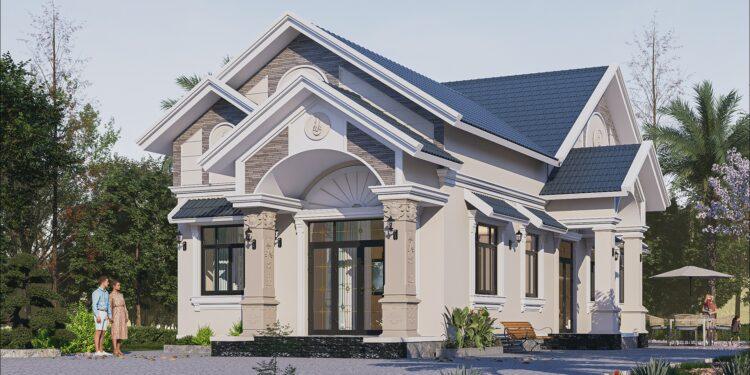 Bản vẽ xây nhà mái Thái 1 tầng tân cổ điển ở nông thôn