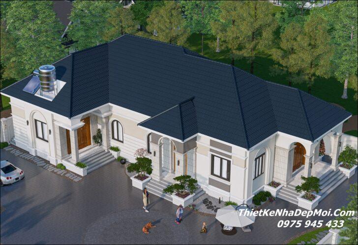 Nhà vườn chữ L 1 tầng mái Nhật đẹp 4 phòng ngủ ở quê 