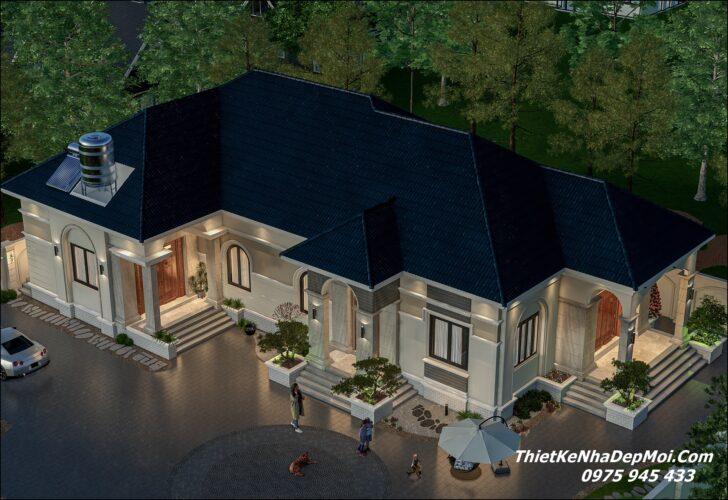 Mẫu thiết kế nhà mái Nhật 1 tầng ở quê 5 phòng ngủ chữ L 