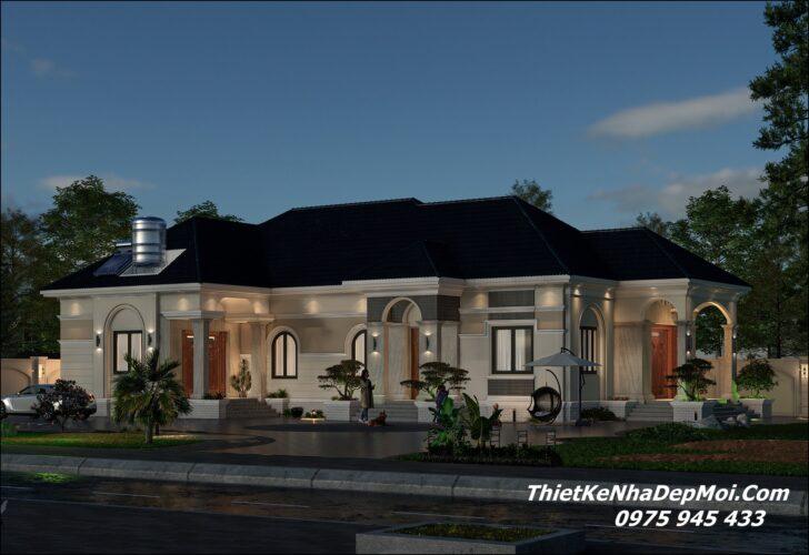 Mẫu nhà trệt chữ L hướng Nam mái Nhật 