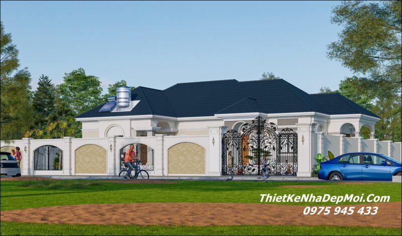 Biệt thự vườn 1 tầng mái Nhật hình chữ L 4 phòng ngủ 1 phòng thờ 170m2 