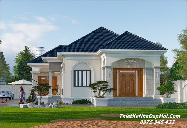 Nhà cấp 4 mái Nhật chữ L đẹp 4 phòng ngủ 1 phòng thờ 12x17m 