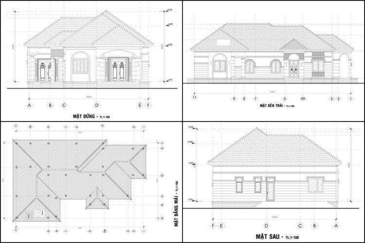 Bản vẽ nhà mái Nhật 1 tầng 5 phòng ngủ 