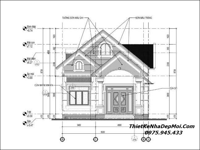 Mặt đứng nhà cấp 4 mái Thái tân cổ điển 