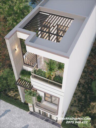 Bản vẽ nhà mặt tiền 4m 3 tầng có sân thượng 1 trệt 2 lầu 