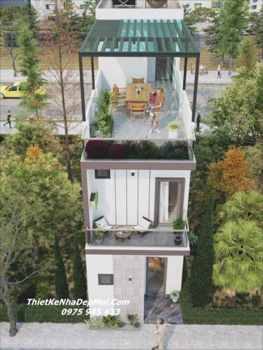 Mẫu nhà 3 tầng 2 mặt tiền trước và sau có sân thượng 4m x 20m
