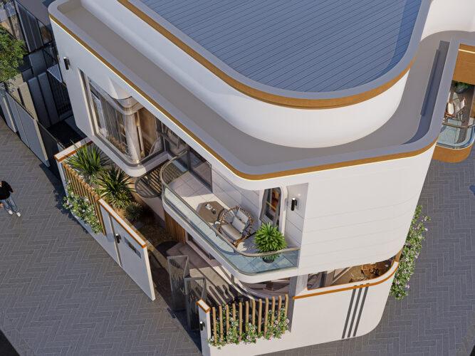 Mẫu nhà ống 2 mặt tiền mái bằng hiện đại 2026