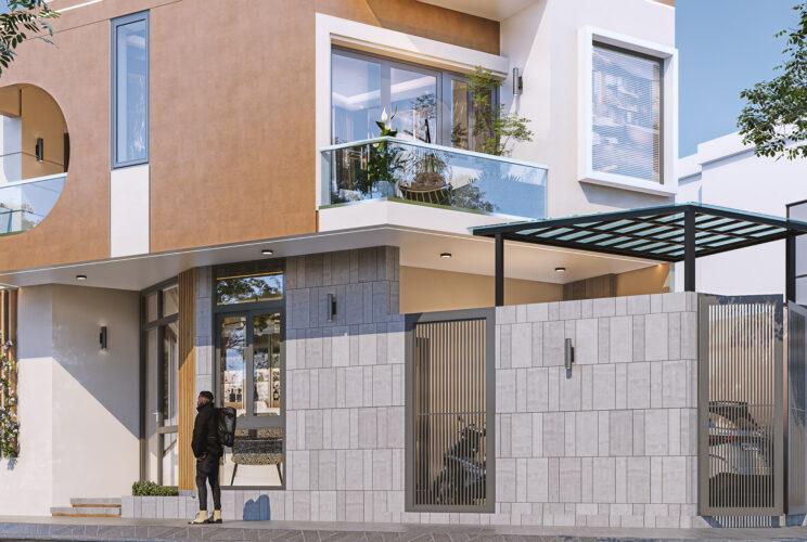 Thiết kế nhà ở 2 mặt tiền phố lô góc hình thang xéo 