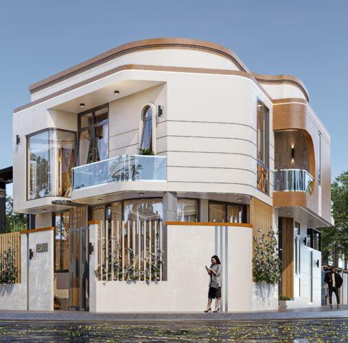 Mẫu nhà phố đẹp 2 mặt tiền mái bằng 