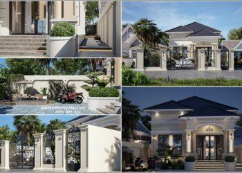 Nhà vườn 1 tầng mặt tiền 10m mái Nhật đẹp nhất Việt Nam phong cách tân cổ điển