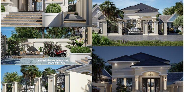 Nhà vườn 1 tầng mặt tiền 10m mái Nhật đẹp nhất Việt Nam phong cách tân cổ điển