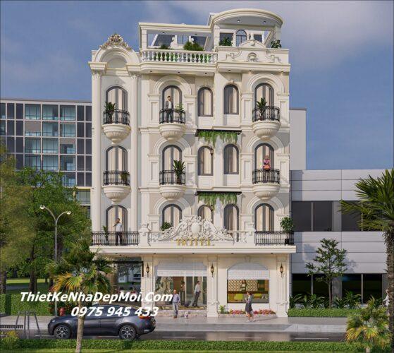 Thiết kế khách sạn 4 tầng mặt tiền 12m cổ điển 