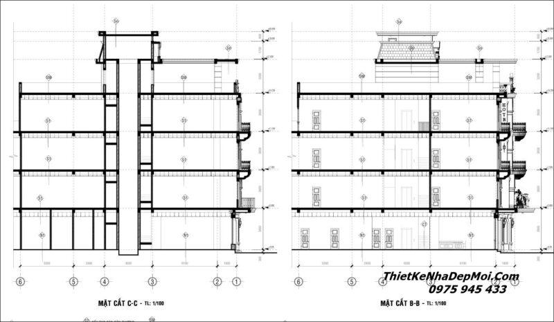 Thiết kế khách sạn tân cổ điển 4 tầng rưỡi 500m2