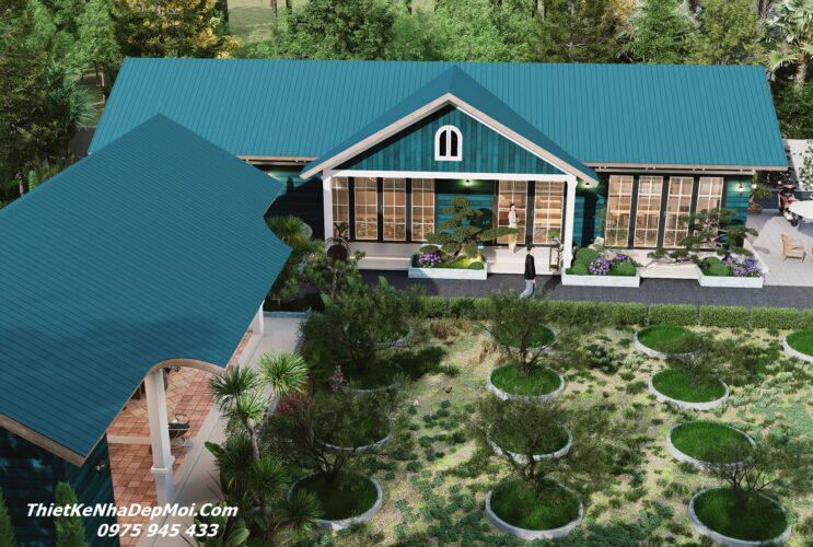 Kiểu nhà vườn nằm ngang cấp 4 hiện đại diện tích 100m2 