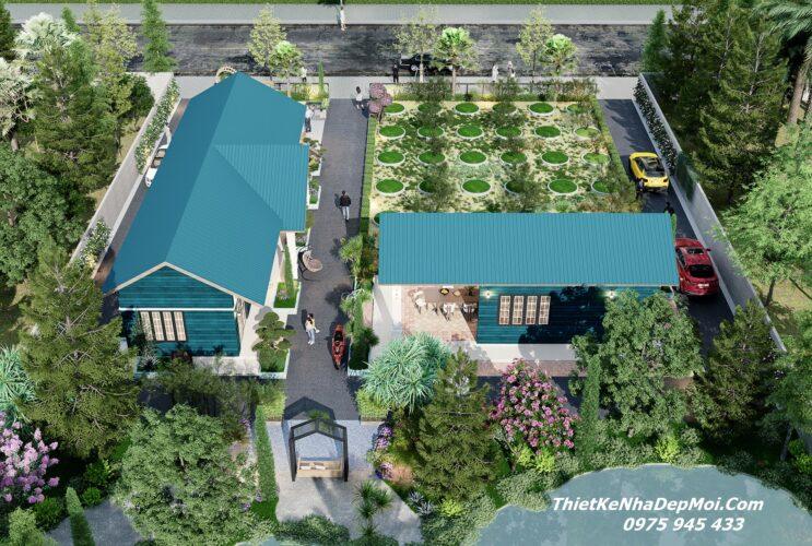 Mẫu thiết kế nhà vườn giá rẻ nằm ngang hiện đại 