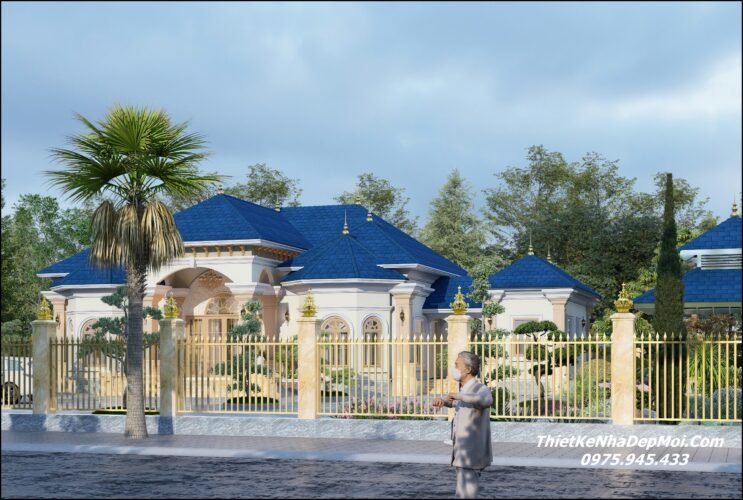 Mẫu biệt thự 1 tầng đẹp có phòng khách rộng và 4 phòng ngủ 1 phòng thờ 