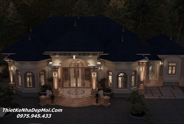 Kiến trúc thiết kế nhà villa đẹp mái Nhật 1 tầng bốn phòng ngủ 