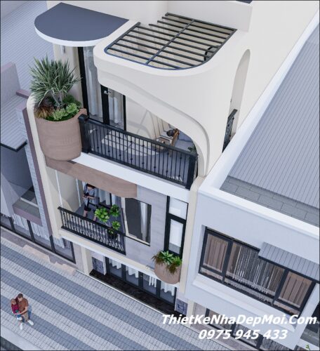 Nhà lô phố mái bằng 3 tầng phong cách hiện đại 5x16m 