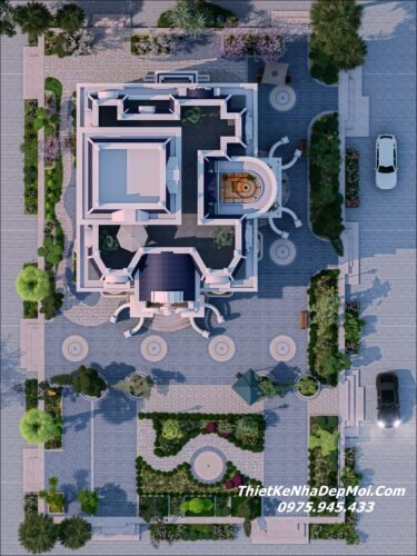 Mẫu biệt thự 1000m2 kiểu châu Âu Pháp cổ điển 3.5 tầng đẹp