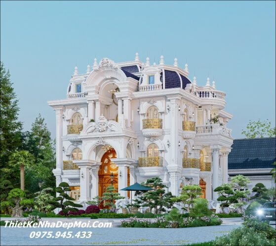 Biệt thự pháp đẹp 1 trệt 3 lầu sân thượng kiến trúc cổ điển châu âu 