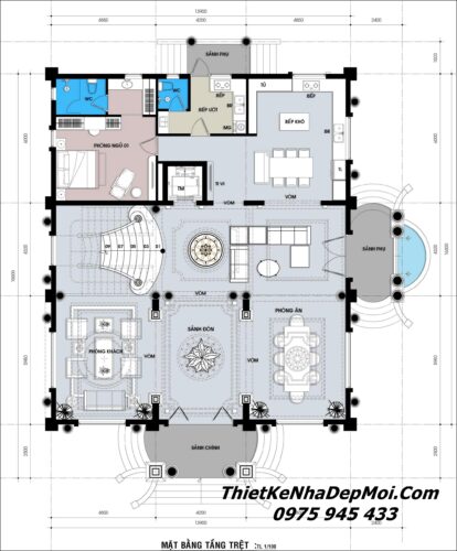 Bản vẽ biệt thự châu âu 3 tầng 1 tum 15x16m 