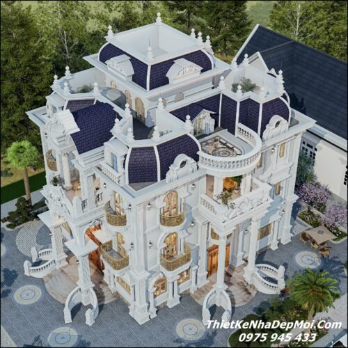 Biệt thự 3 tầng kiểu Pháp đẹp 250m2 có sân vườn kích thước xây dựng 1000m2 diện tích 15x16m 