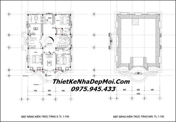 Thiết kế biệt thự 250m2 3 tầng cổ điển pháp 