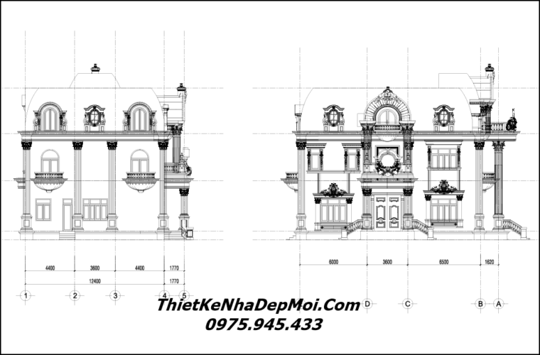 Bản vẽ biệt thự cổ điển 3 tầng 1 tum 