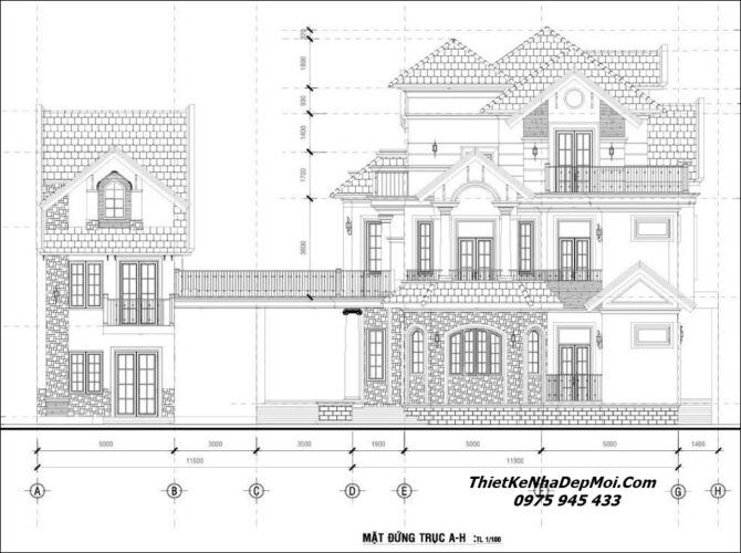 Bản vẽ biệt thự mái Thái 3 tầng đẹp 250m2 