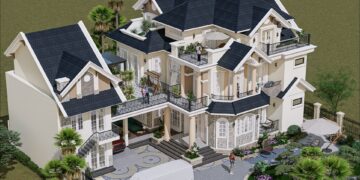 Ảnh biệt thự mái Thái 3 tầng đẹp 250m2