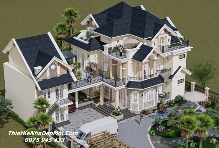 Ảnh biệt thự mái Thái 3 tầng đẹp 250m2