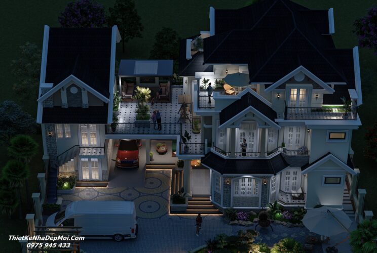 Mẫu thiết kế nhà villa vườn đẹp 1 trệt 2 lầu sân thượng 1000m2