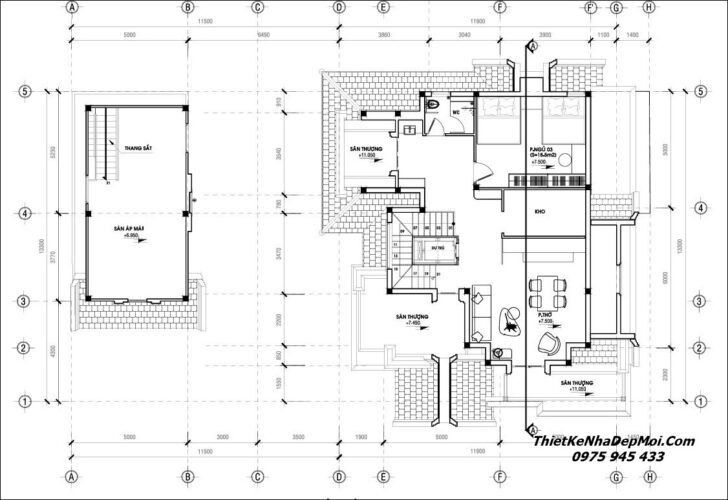 File cad biệt thự vườn ba tầng mái Thái 