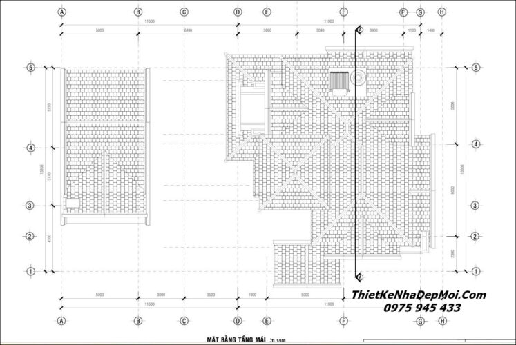 Bản vẽ thi công biệt thự vườn 250m2 3 tầng mái ngói 