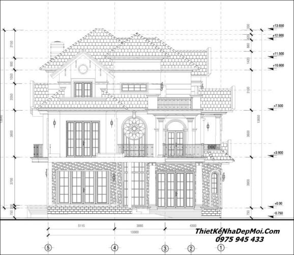 Thiết kế biệt thự 3 tầng đẹp tân cổ điển mái ngói 250m2 mới nhất 