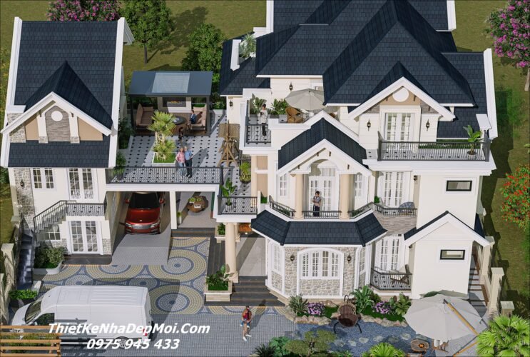 Biệt thự nhà vườn đẹp 150m2 3 tầng mái Thái