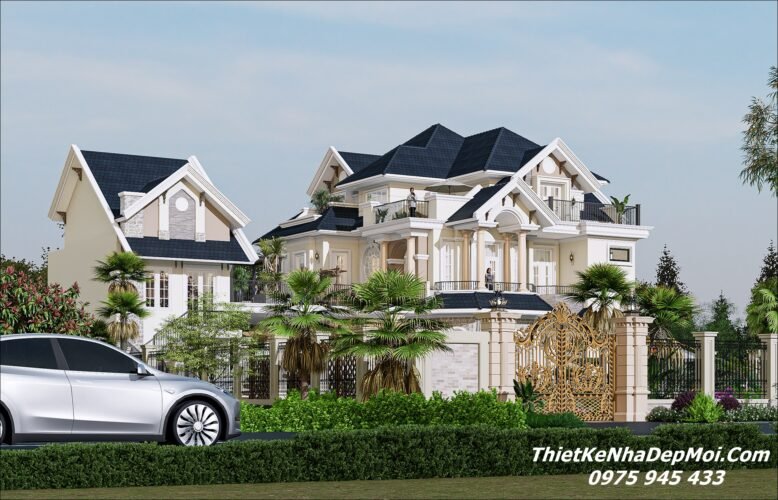 Mẫu nhà mái Thái 3 tầng đẹp 180m2 