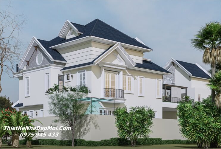 Thiết kế biệt thự nhà vườn 3 tầng mái ngói 