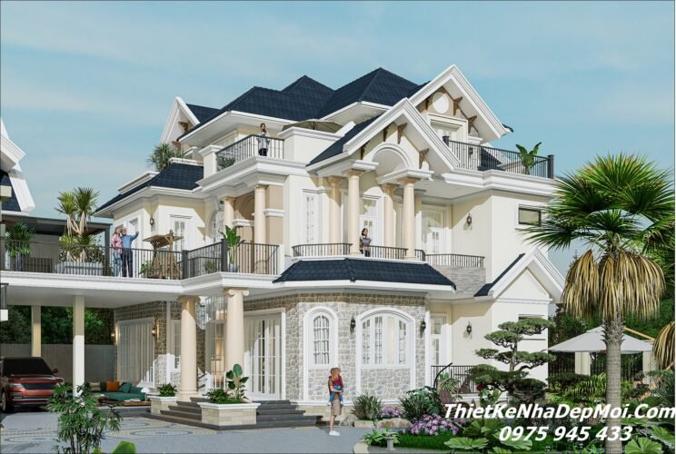 Mẫu nhà biệt thự đẹp 3 tầng tân cổ điển mái Thái mới 