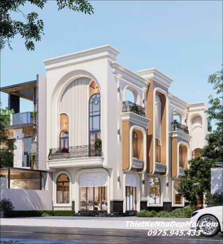 Mẫu nhà 1 trệt 2 lầu sân thượng đẹp 7x20m hình chữ L 