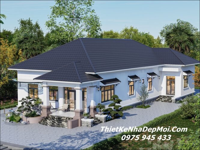 Mẫu nhà vườn trệt mái nhật 12x17m thiết kế mái ngói 
