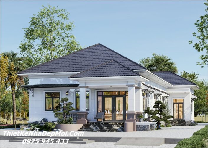 Mẫu nhà cấp bốn mái Nhật hình chữ L 4 phòng ngủ 1 phòng thờ rộng 