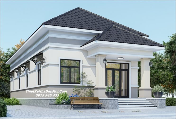 Nhà hiện đại 1 tầng hình chữ L 3 phòng ngủ 150m2