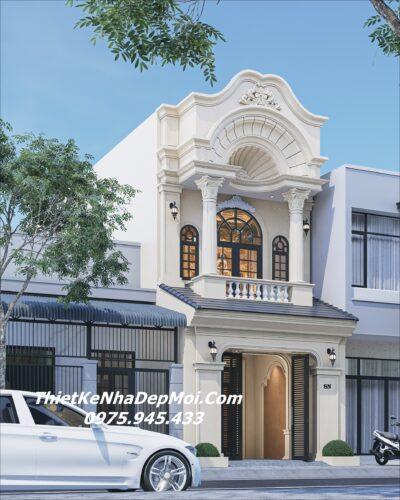 Mẫu thiết kế nhà 1 trệt 1 lầu phong cách tân cổ điển mặt tiền phố 5m 