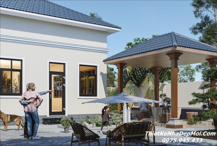 Nhà vườn cấp 4 mái Nhật phía sau 